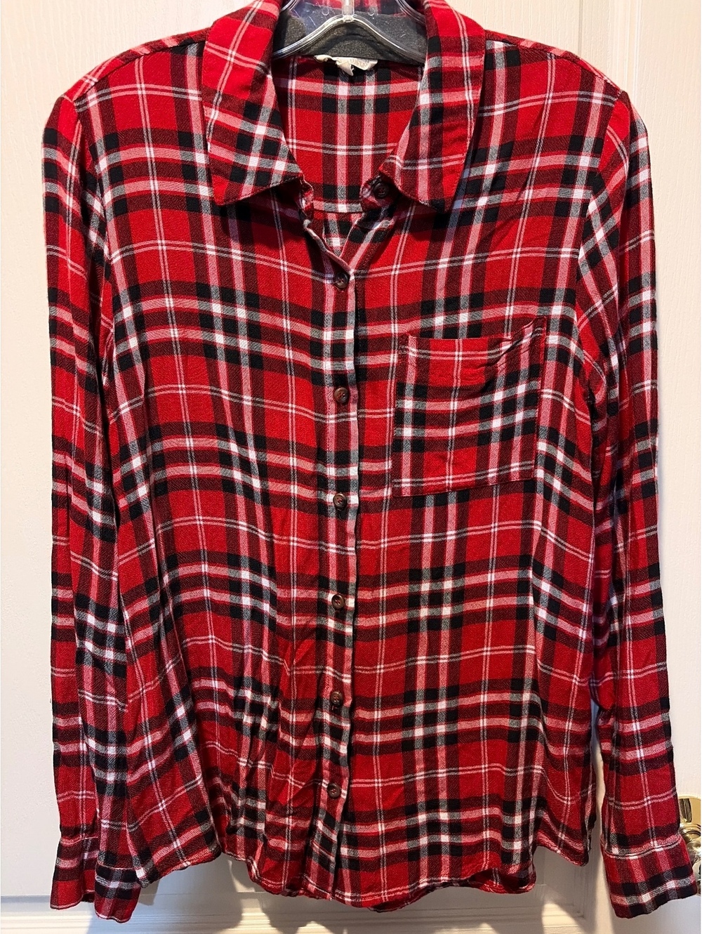 Mystree Red Plaid Button-Up Shirt with Chest Pocket